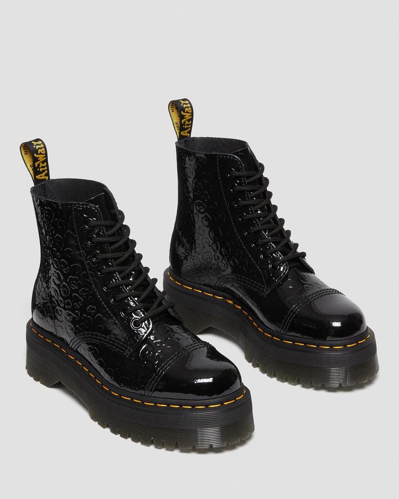 Black / Leopard Women's Dr Martens Sinclair Leopard Emboss Patent Leather Platform Boots | CA 255KOR